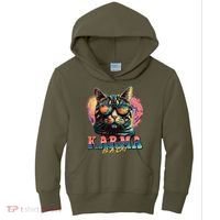 Retro Karma Is A Cat Kids Hoodie thumb 0