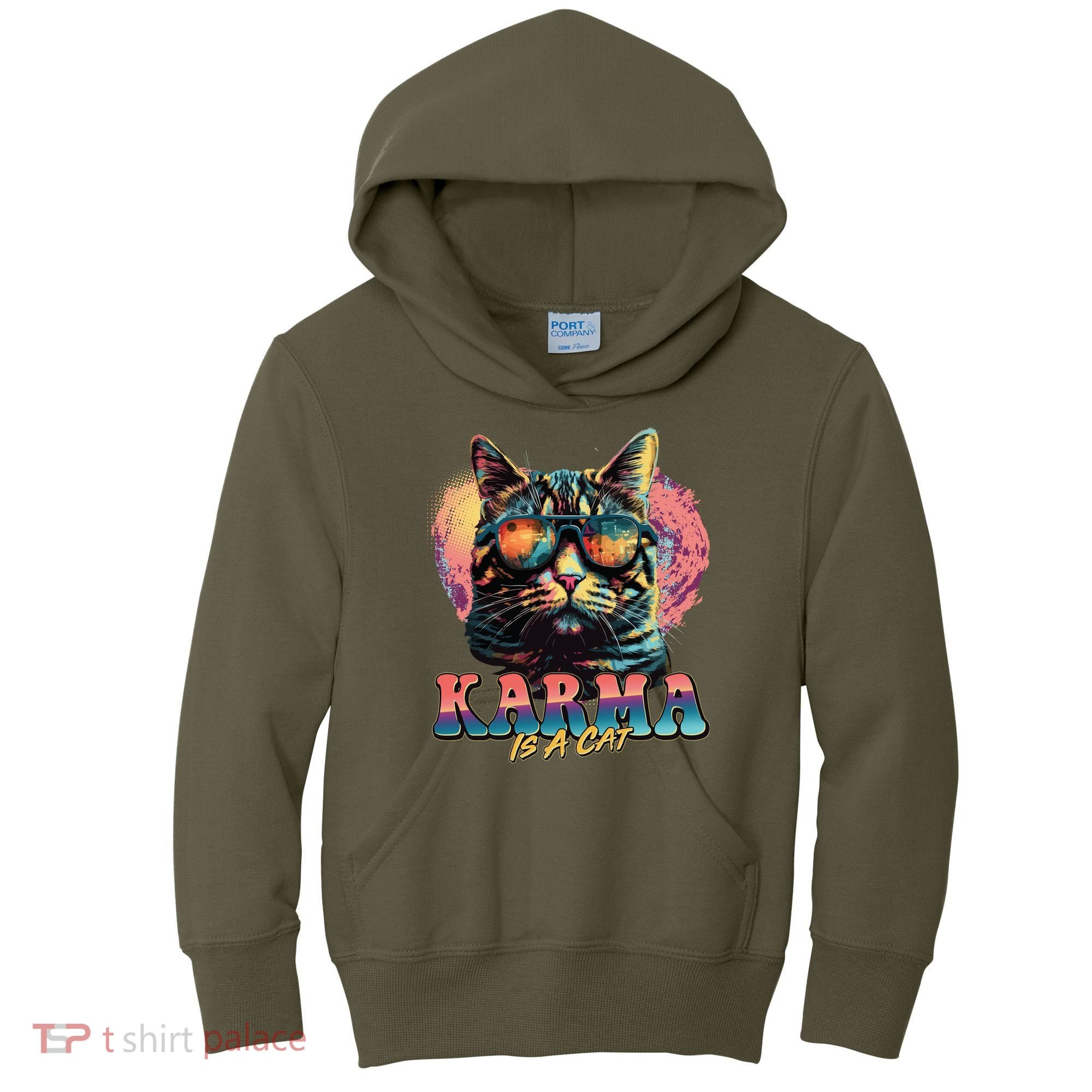 Retro Karma Is A Cat Kids Hoodie