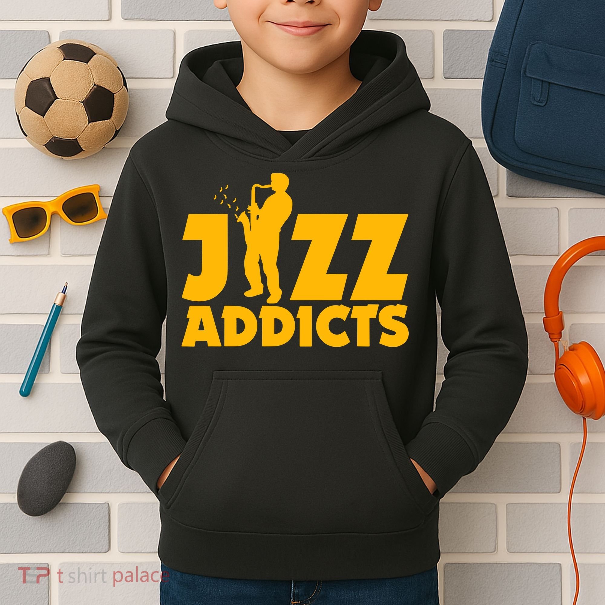 Robert Komaniecki Jazz Addicts With Saxophone Kids Hoodie