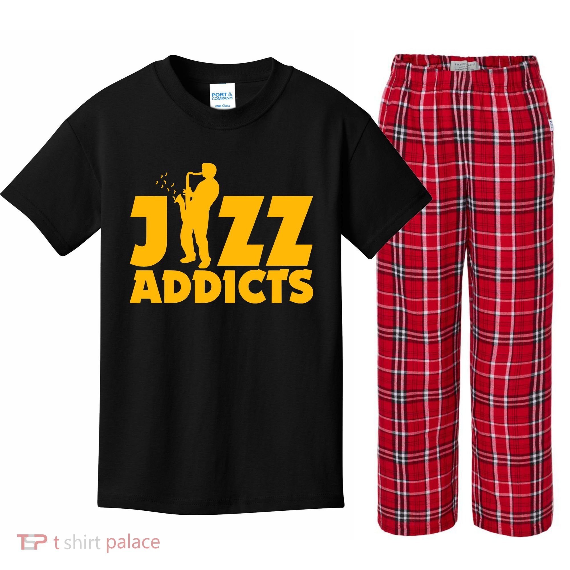 Robert Komaniecki Jazz Addicts With Saxophone Kids Plaid Pajama Set