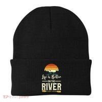Retro Kayaking Life Is Better On The River Gift Beanie thumb 0