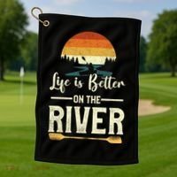 Retro Kayaking Life Is Better On The River Gift Golf Towel thumb 1