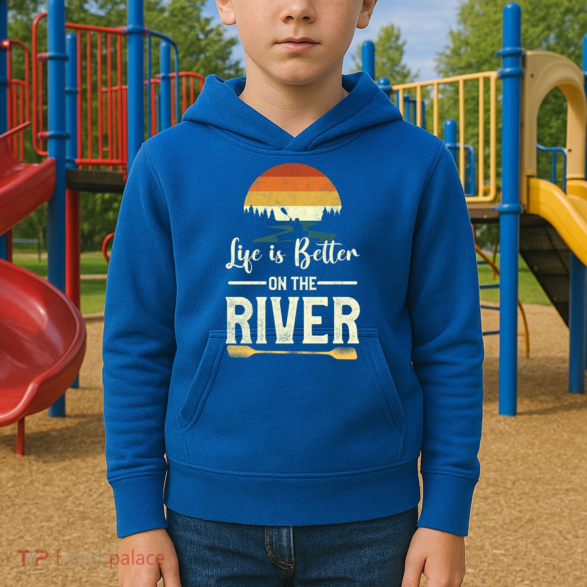 Retro Kayaking Life Is Better On The River Gift Kids Hoodie