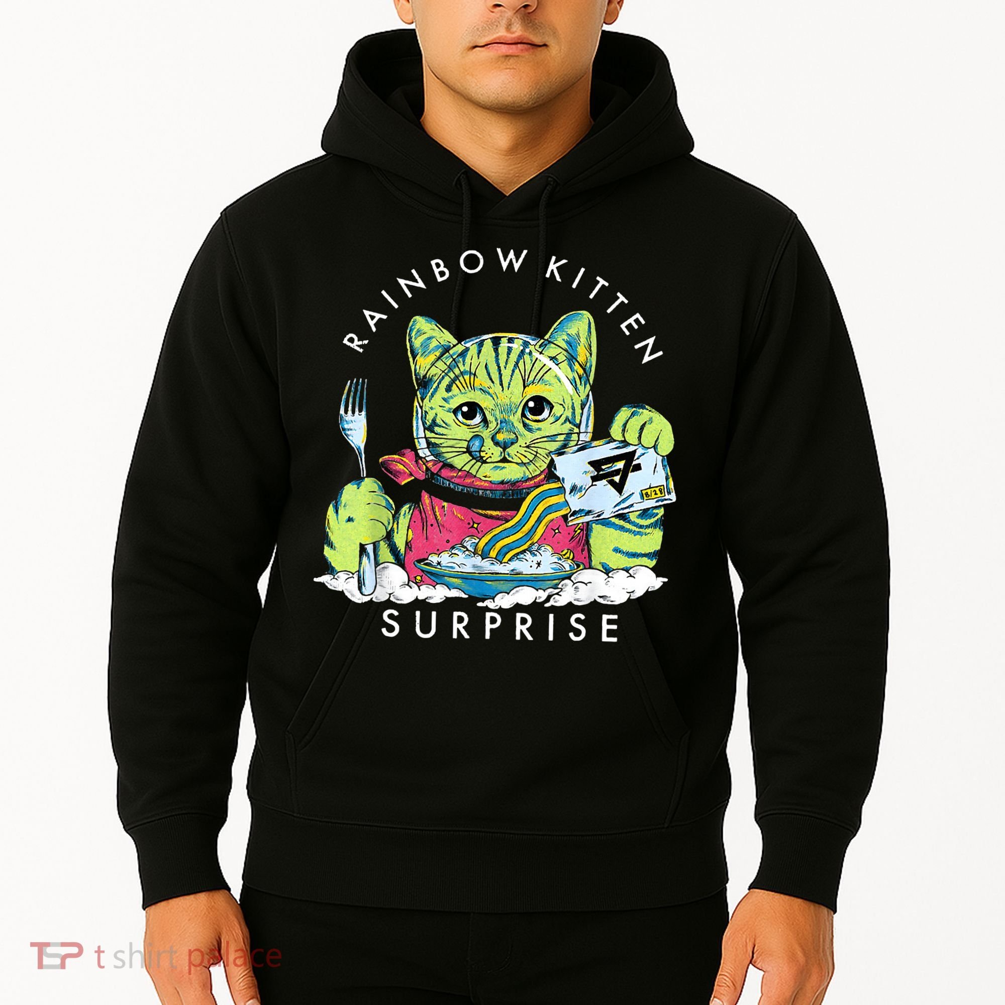 Rainbow Kitten Surprise Cute Eat Retro Animals Hoodie