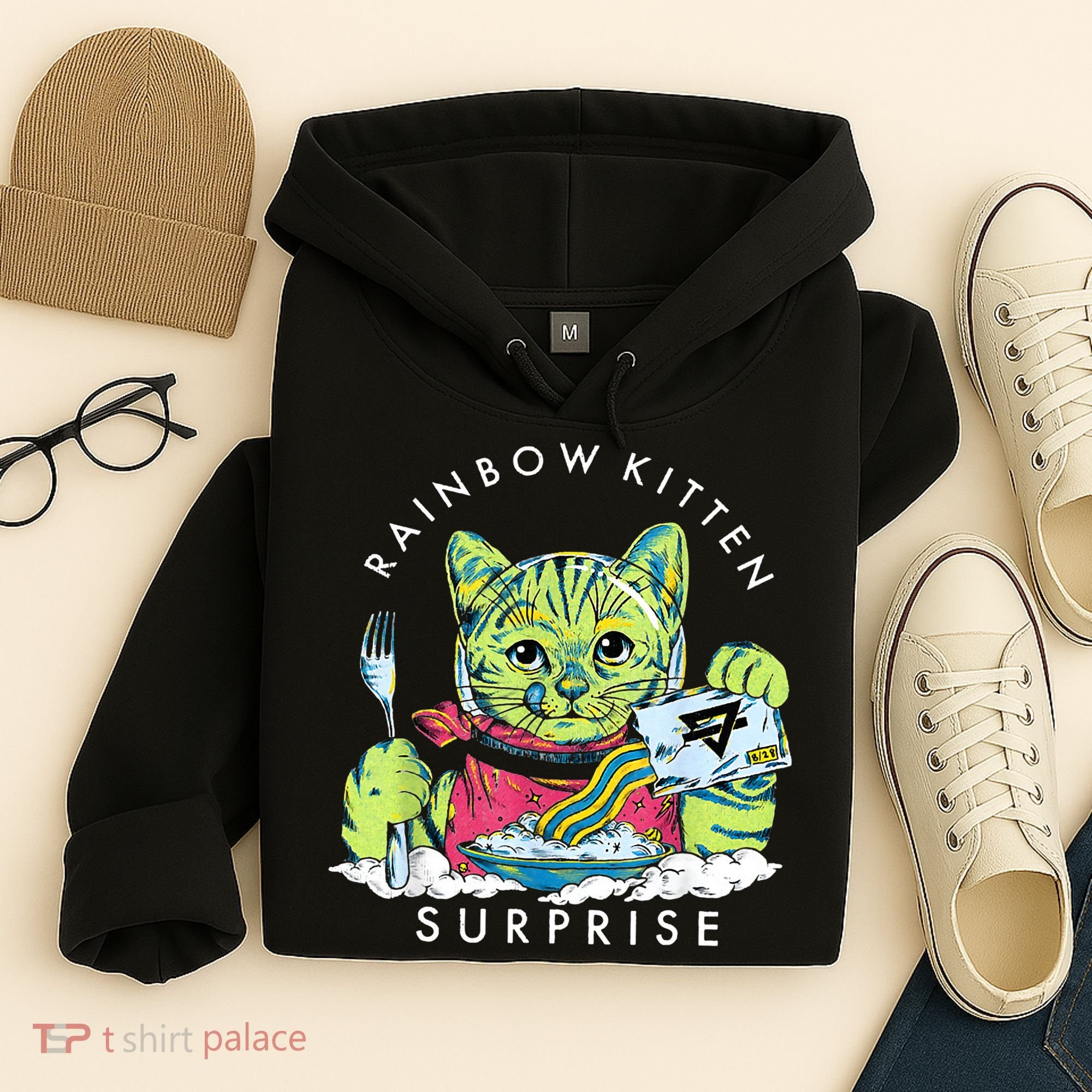 Rainbow Kitten Surprise Cute Eat Retro Animals Hoodie
