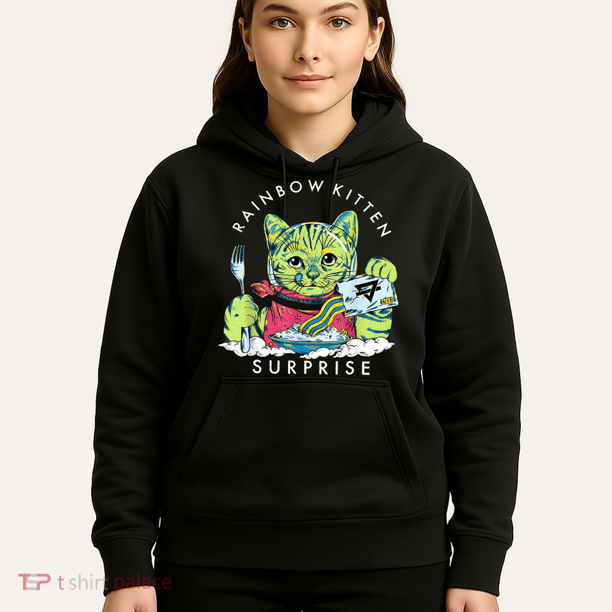 Rainbow Kitten Surprise Cute Eat Retro Animals Hoodie