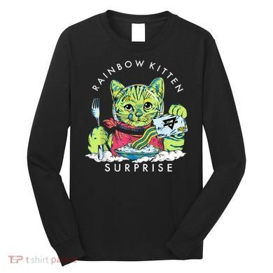 Rainbow Kitten Surprise Cute Eat Retro Animals Long Sleeve Shirt