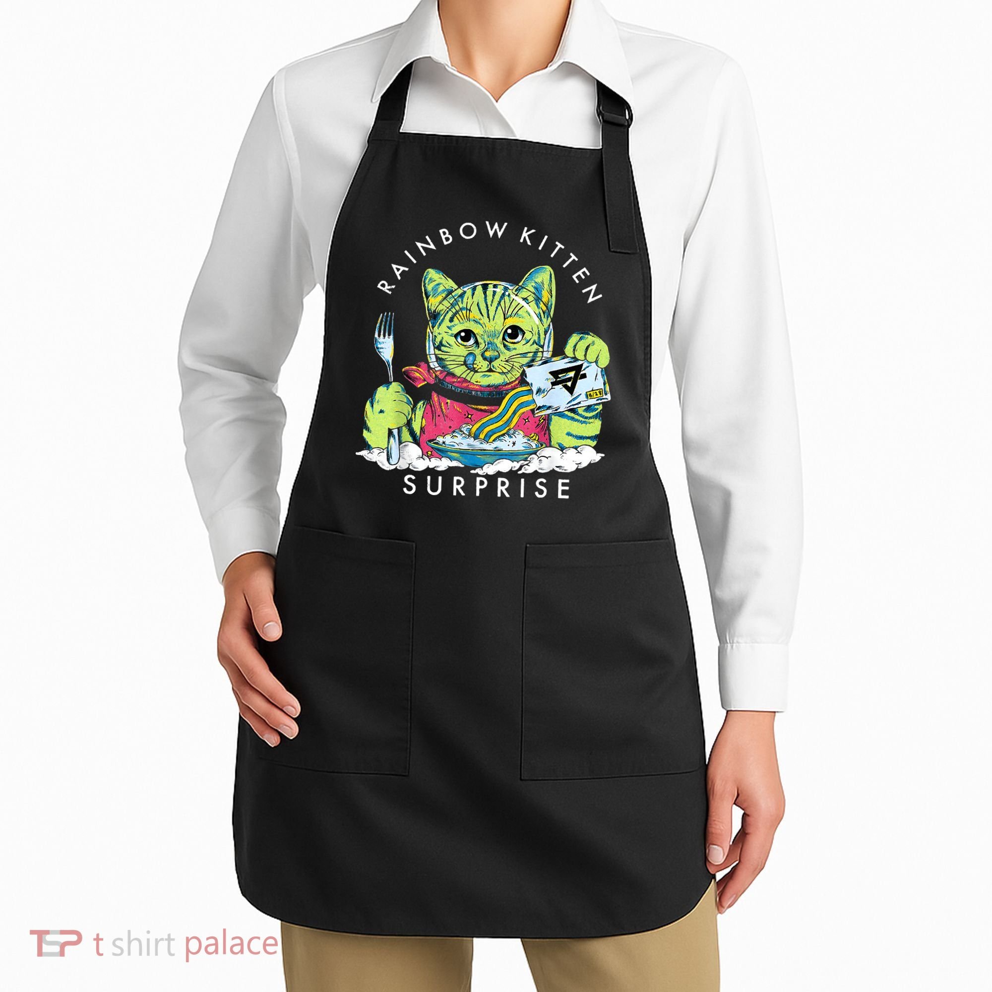Rainbow Kitten Surprise Cute Eat Retro Animals Apron