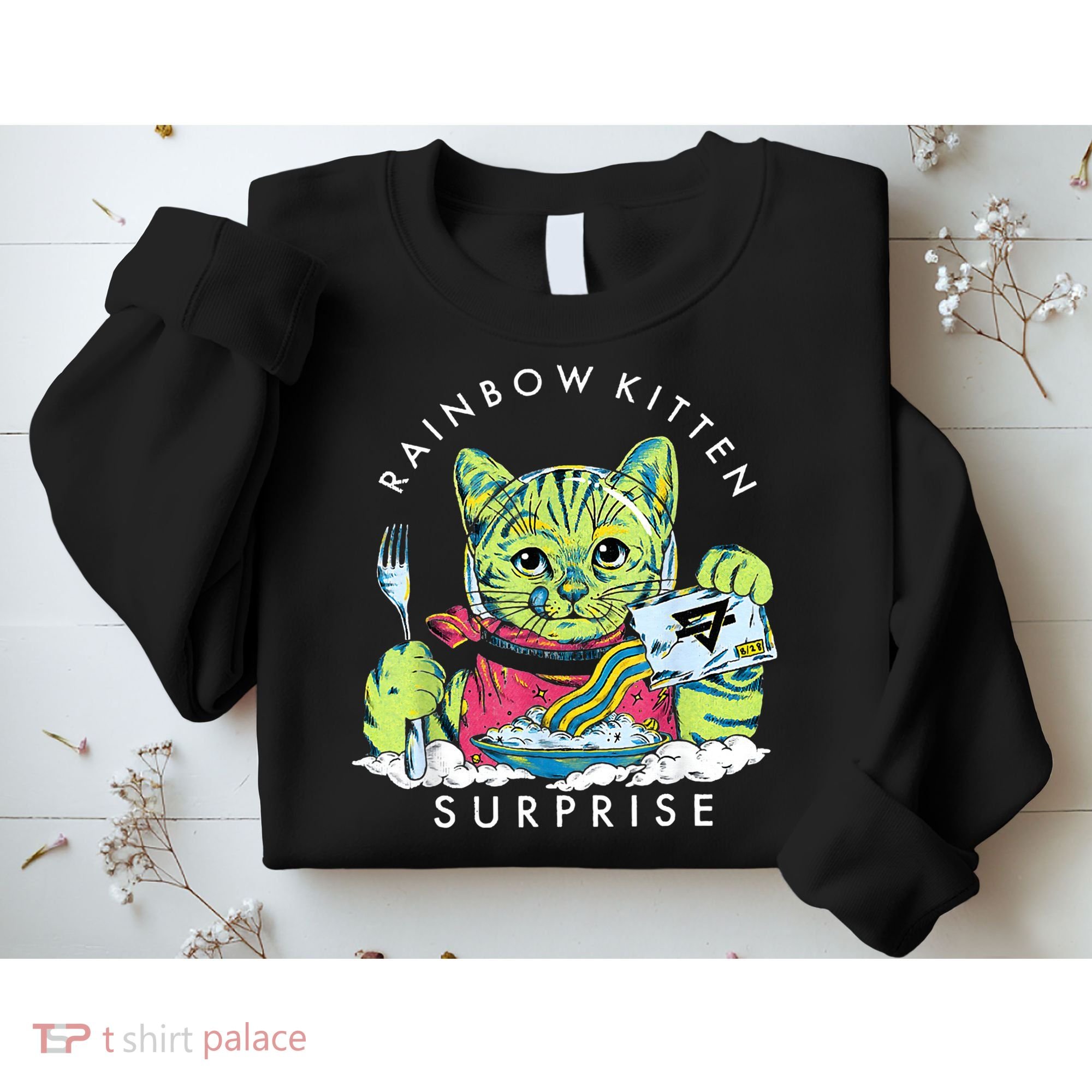 Rainbow Kitten Surprise Cute Eat Retro Animals Sweatshirt