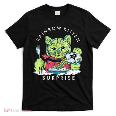 Rainbow Kitten Surprise Cute Eat Retro Animals T-Shirt
