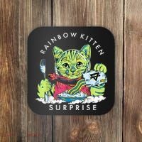 Rainbow Kitten Surprise Cute Eat Retro Animals Coaster thumb 0
