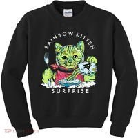 Rainbow Kitten Surprise Cute Eat Retro Animals Kids Sweatshirt thumb 0