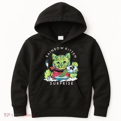 Rainbow Kitten Surprise Cute Eat Retro Animals Kids Hoodie