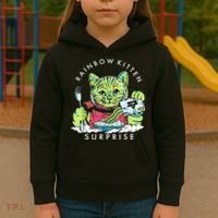 Rainbow Kitten Surprise Cute Eat Retro Animals Kids Hoodie thumb 3
