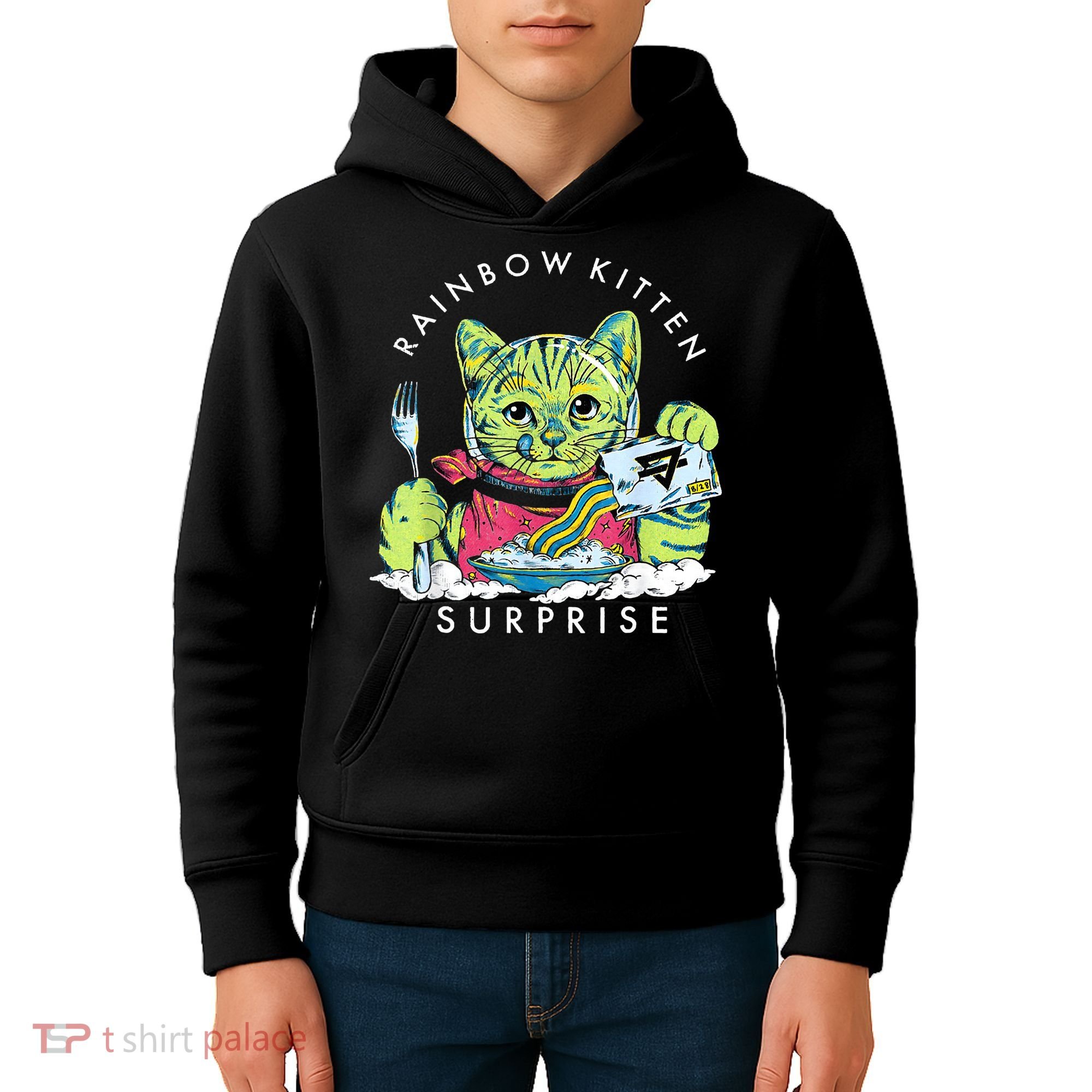 Rainbow Kitten Surprise Cute Eat Retro Animals Kids Hoodie