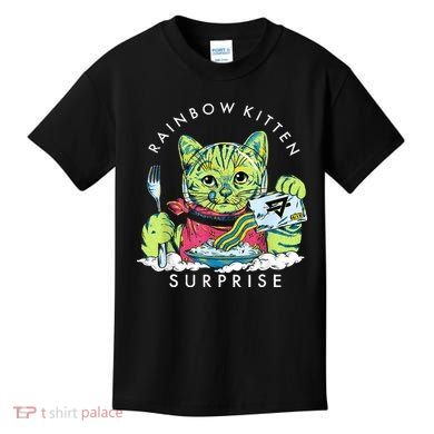 Rainbow Kitten Surprise Cute Eat Retro Animals Kids T-Shirt