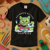 Rainbow Kitten Surprise Cute Eat Retro Animals Kids T-Shirt thumb 3