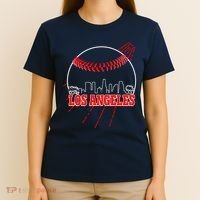 Retro Los Angeles Skyline Baseball T-Shirt thumb 4