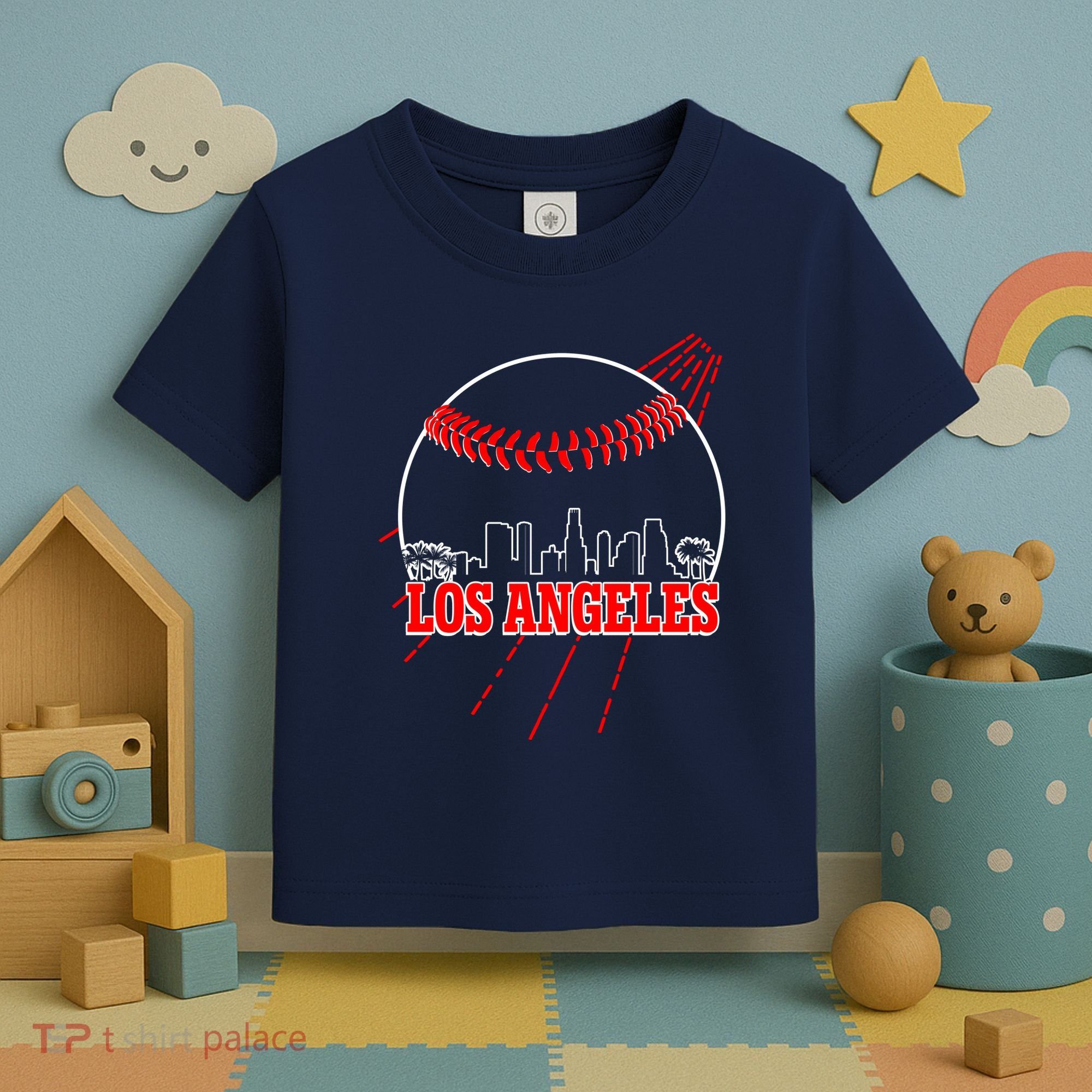 Retro Los Angeles Skyline Baseball Toddler T-Shirt