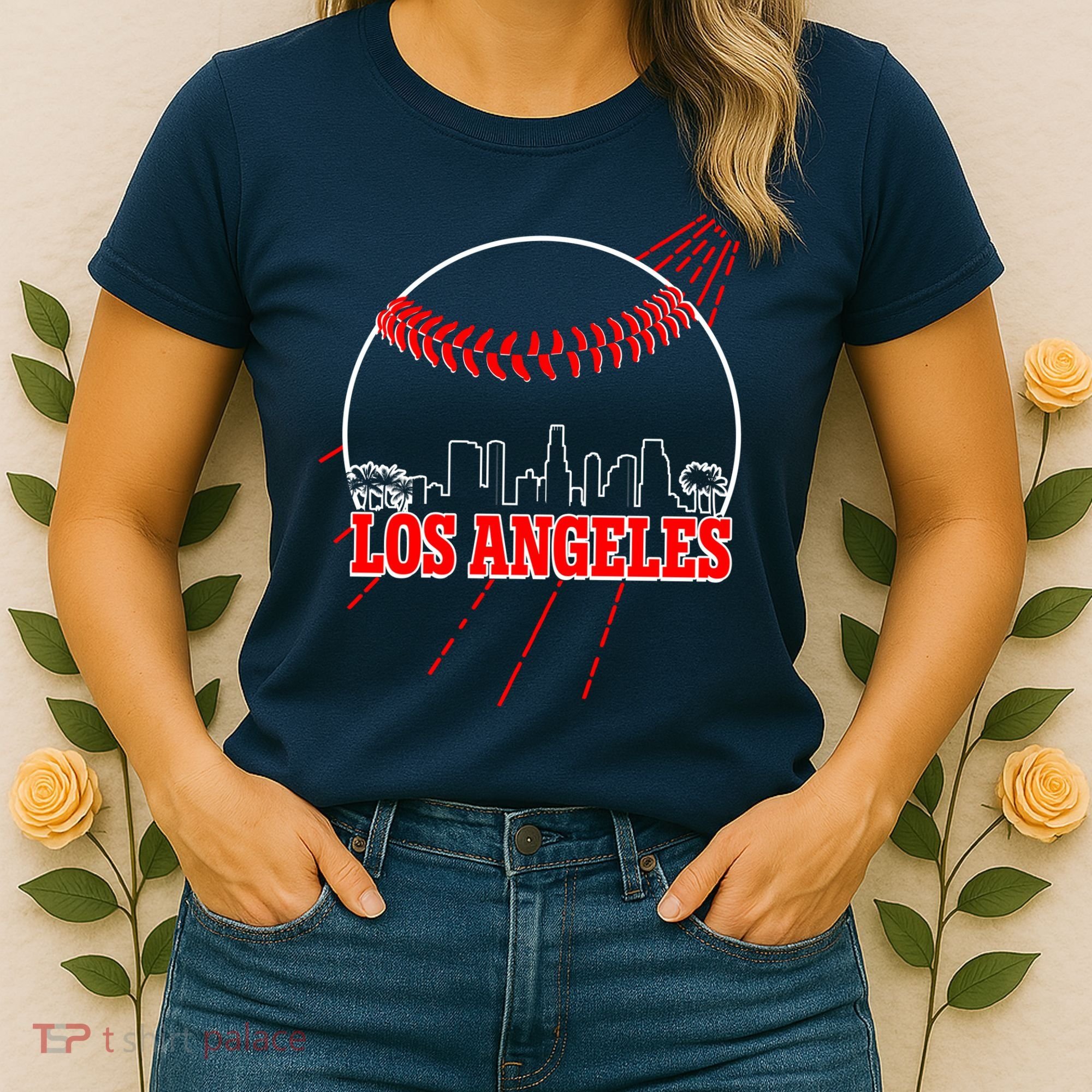Retro Los Angeles Skyline Baseball Women's T-Shirt