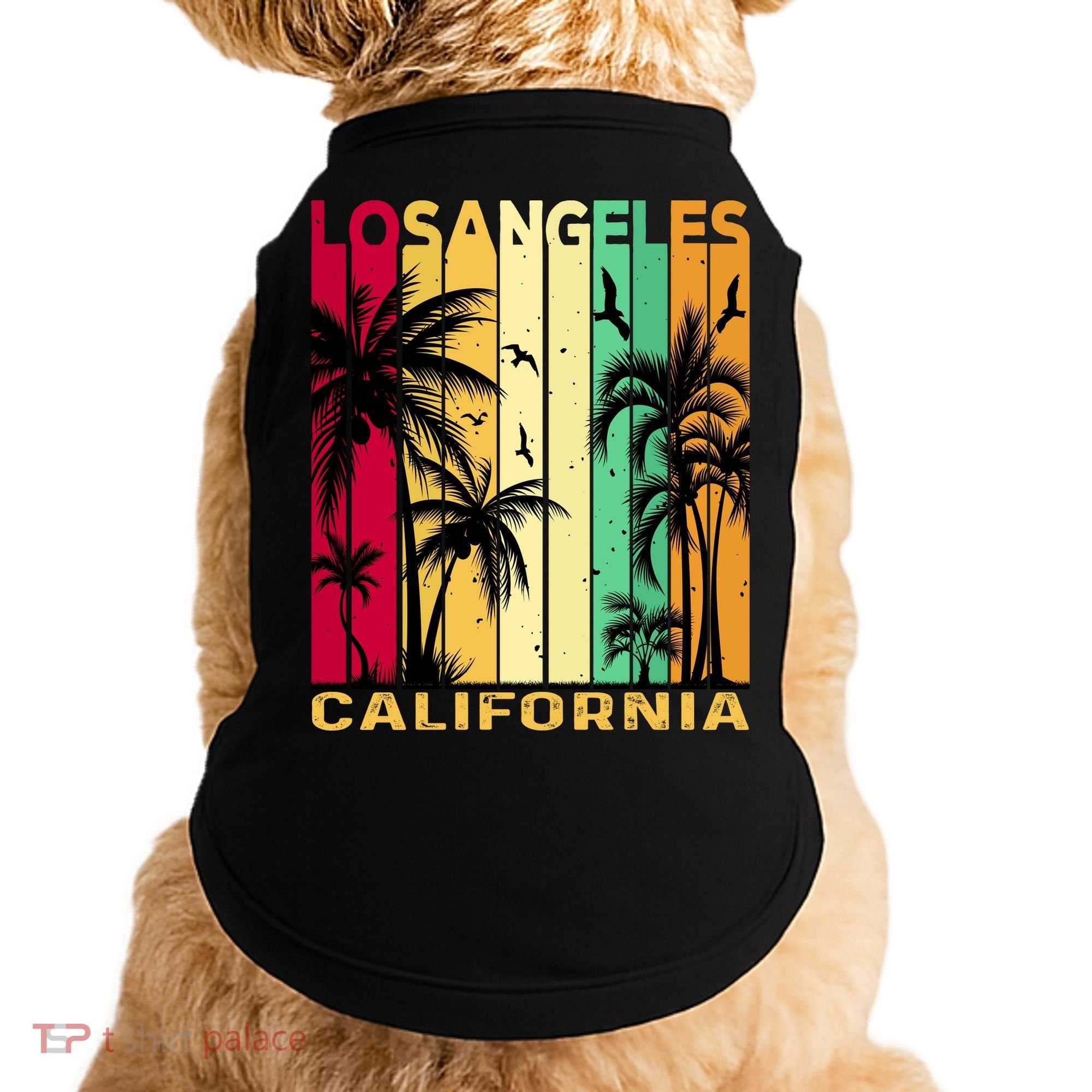 Retro Los Angeles California Palm Tree Stripes Doggie Tank