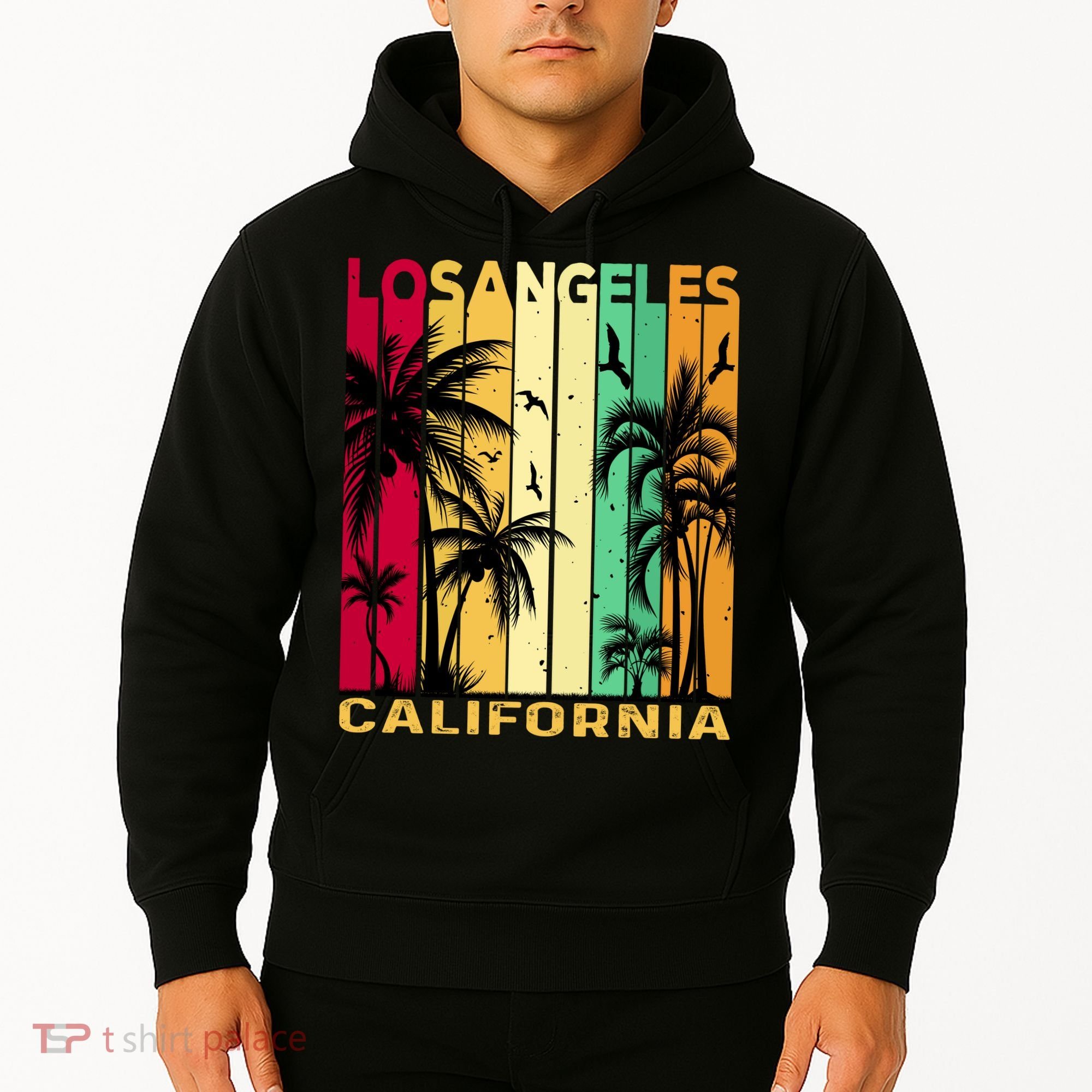 Retro Los Angeles California Palm Tree Stripes Hoodie