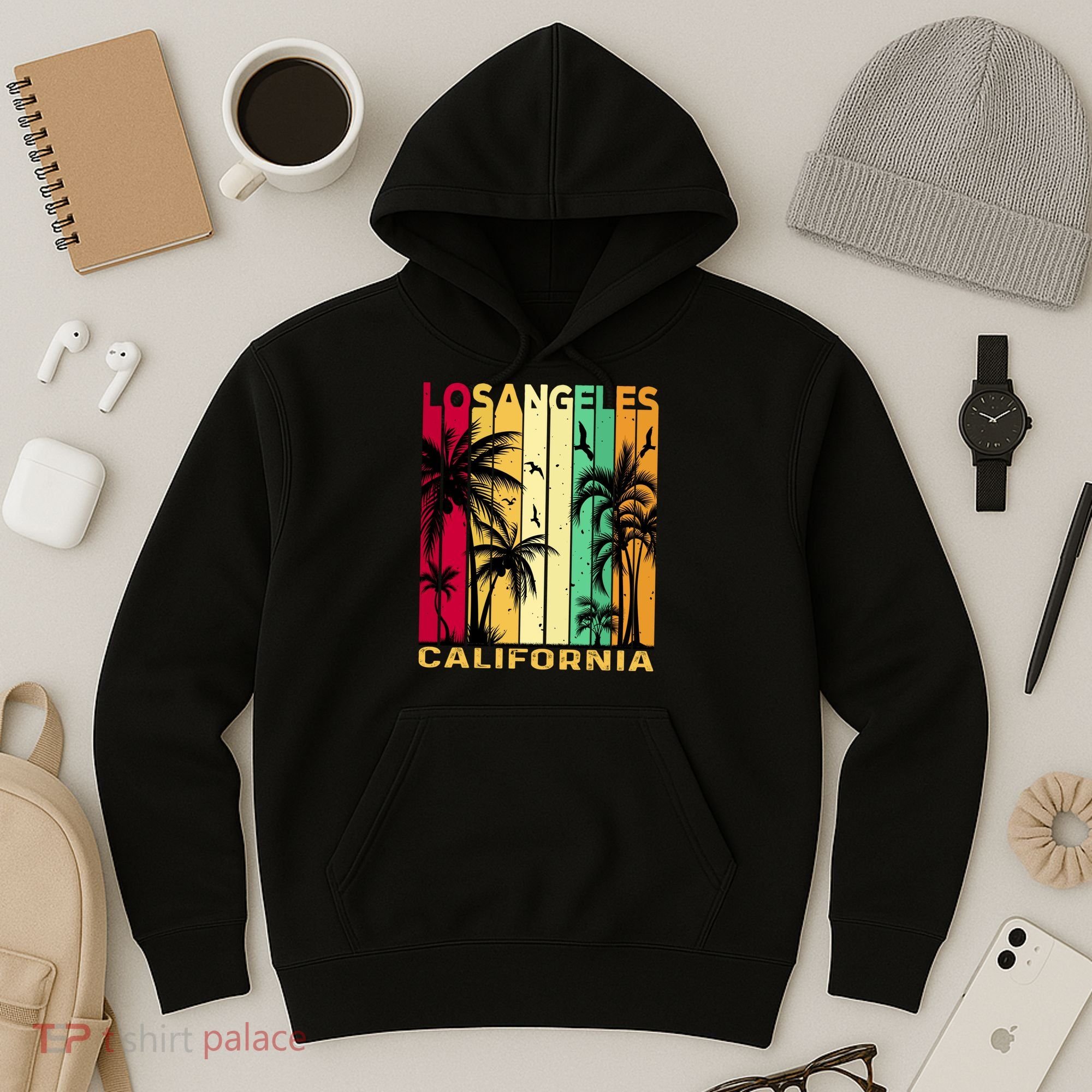 Retro Los Angeles California Palm Tree Stripes Hoodie