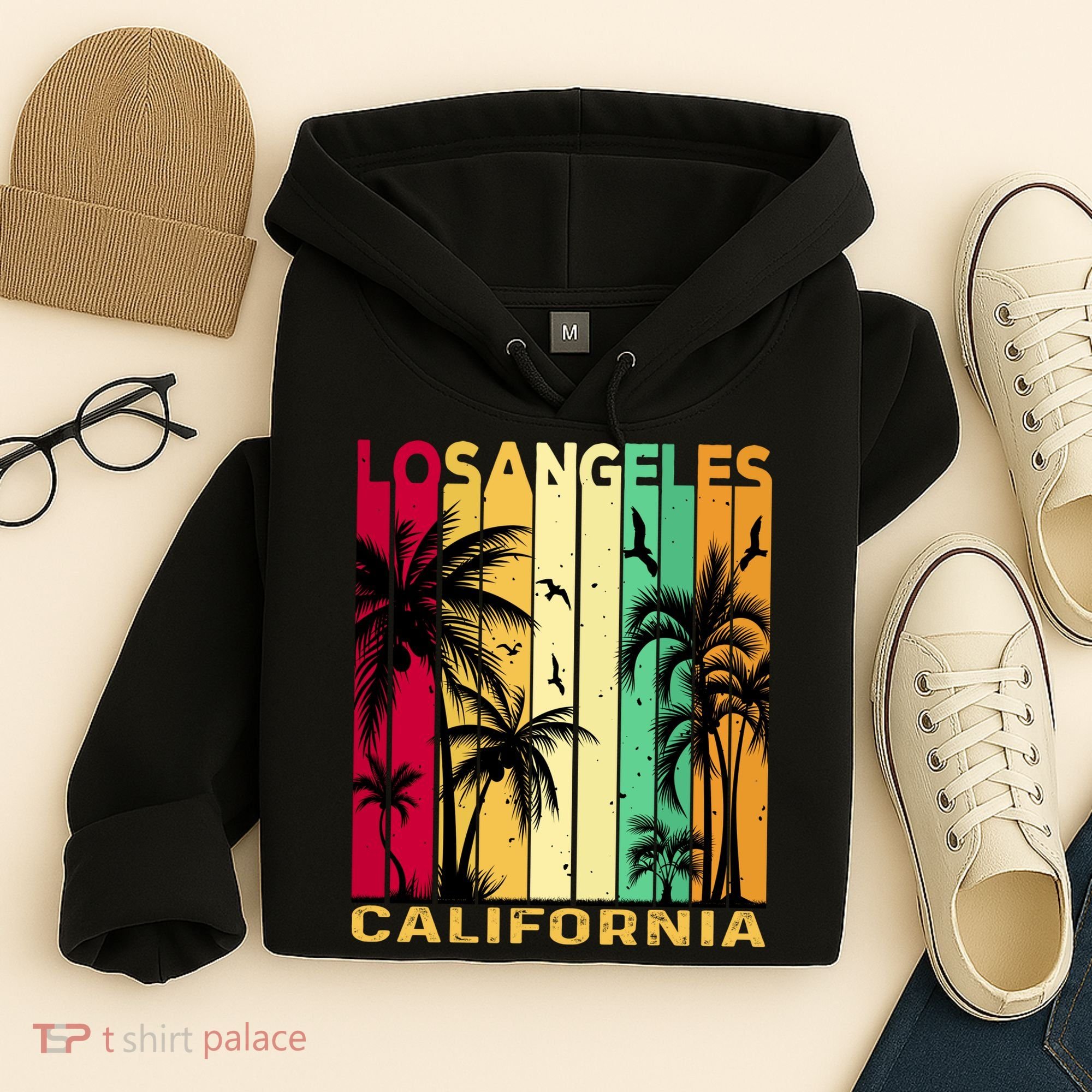 Retro Los Angeles California Palm Tree Stripes Hoodie