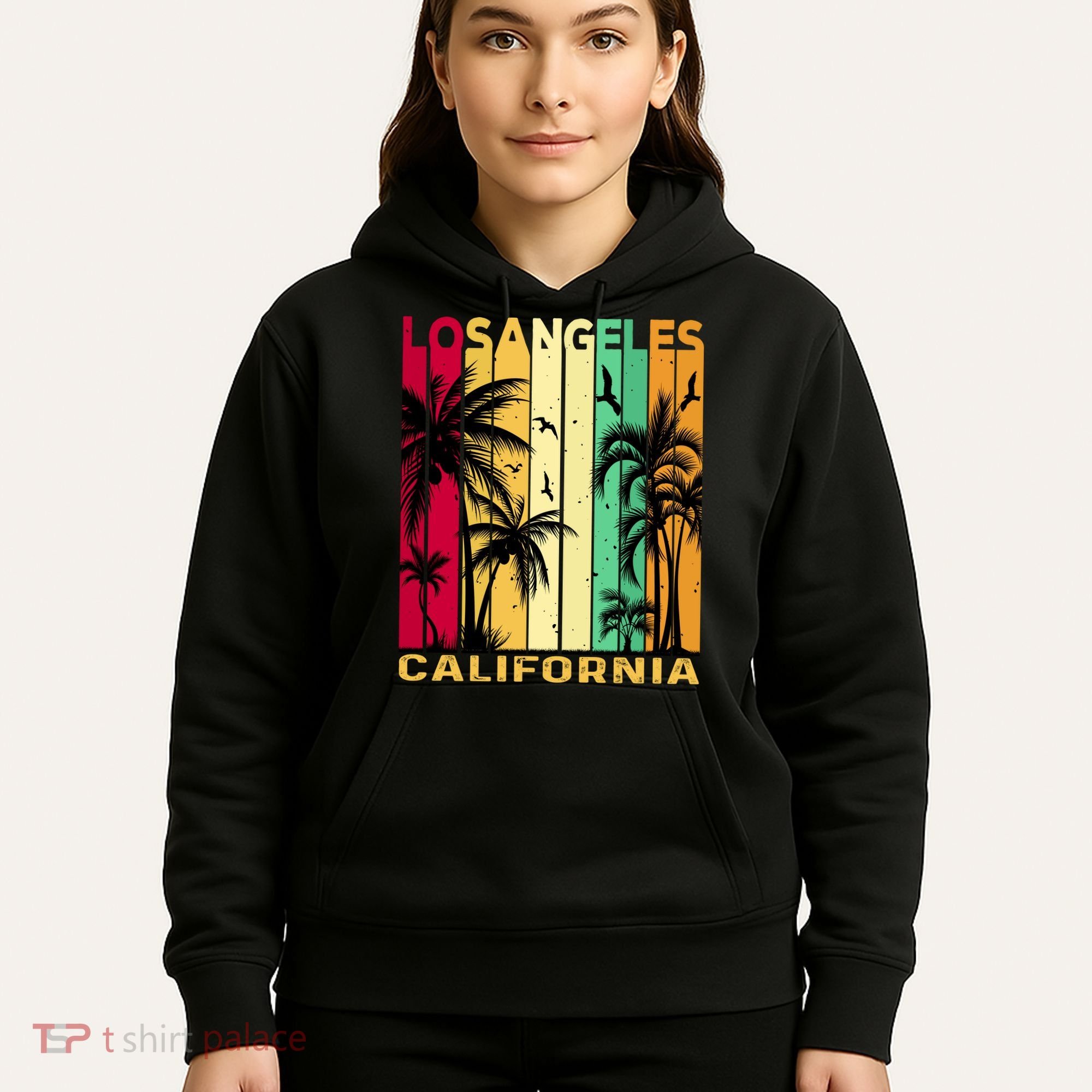 Retro Los Angeles California Palm Tree Stripes Hoodie