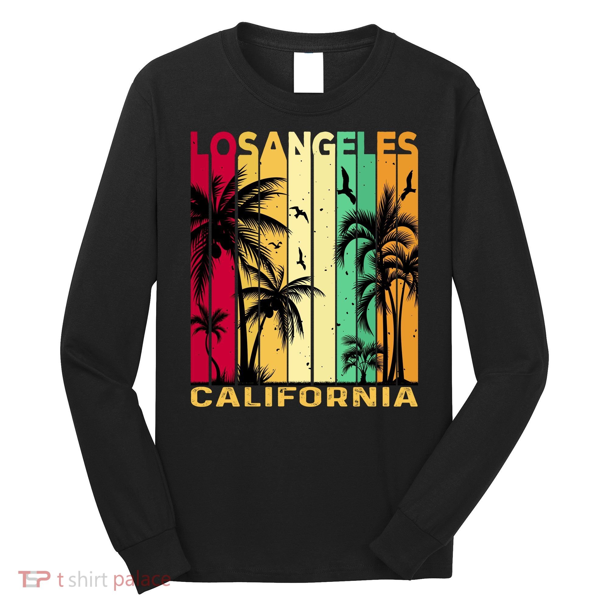 Retro Los Angeles California Palm Tree Stripes Long Sleeve Shirt