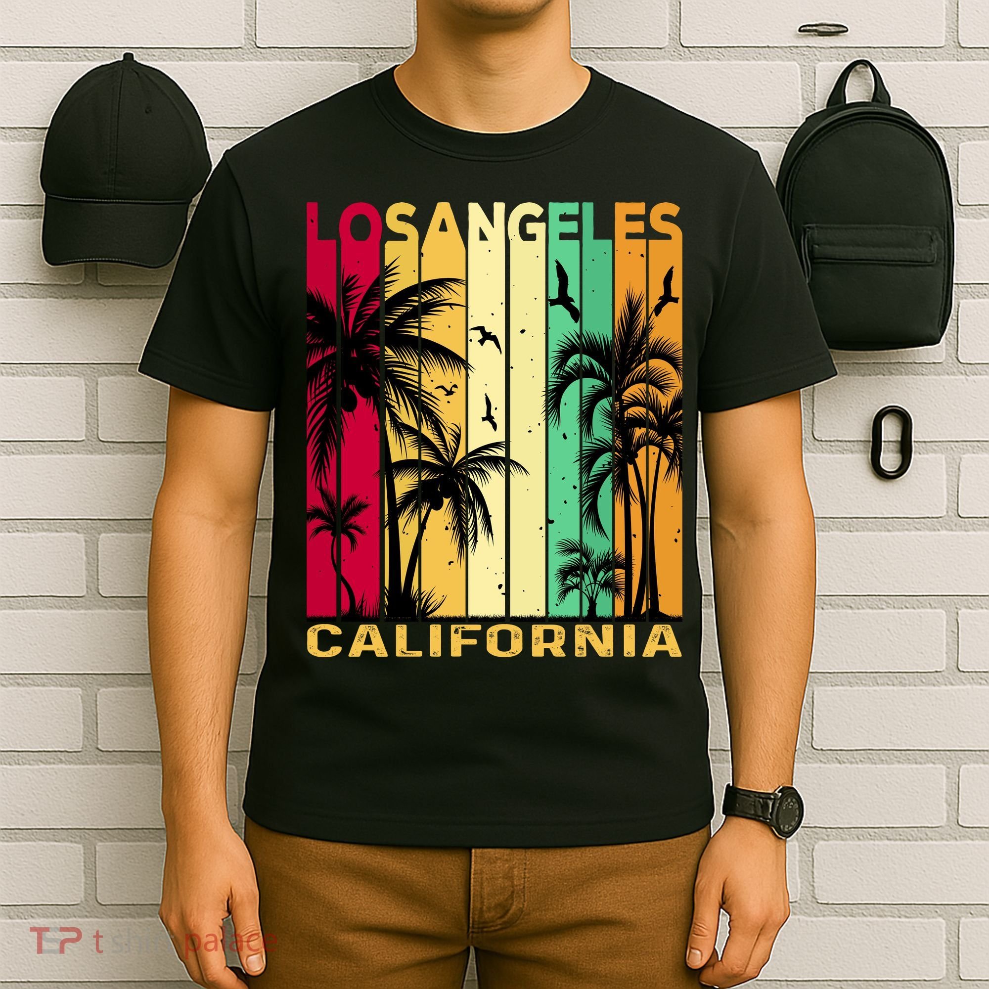 Retro Los Angeles California Palm Tree Stripes T-Shirt