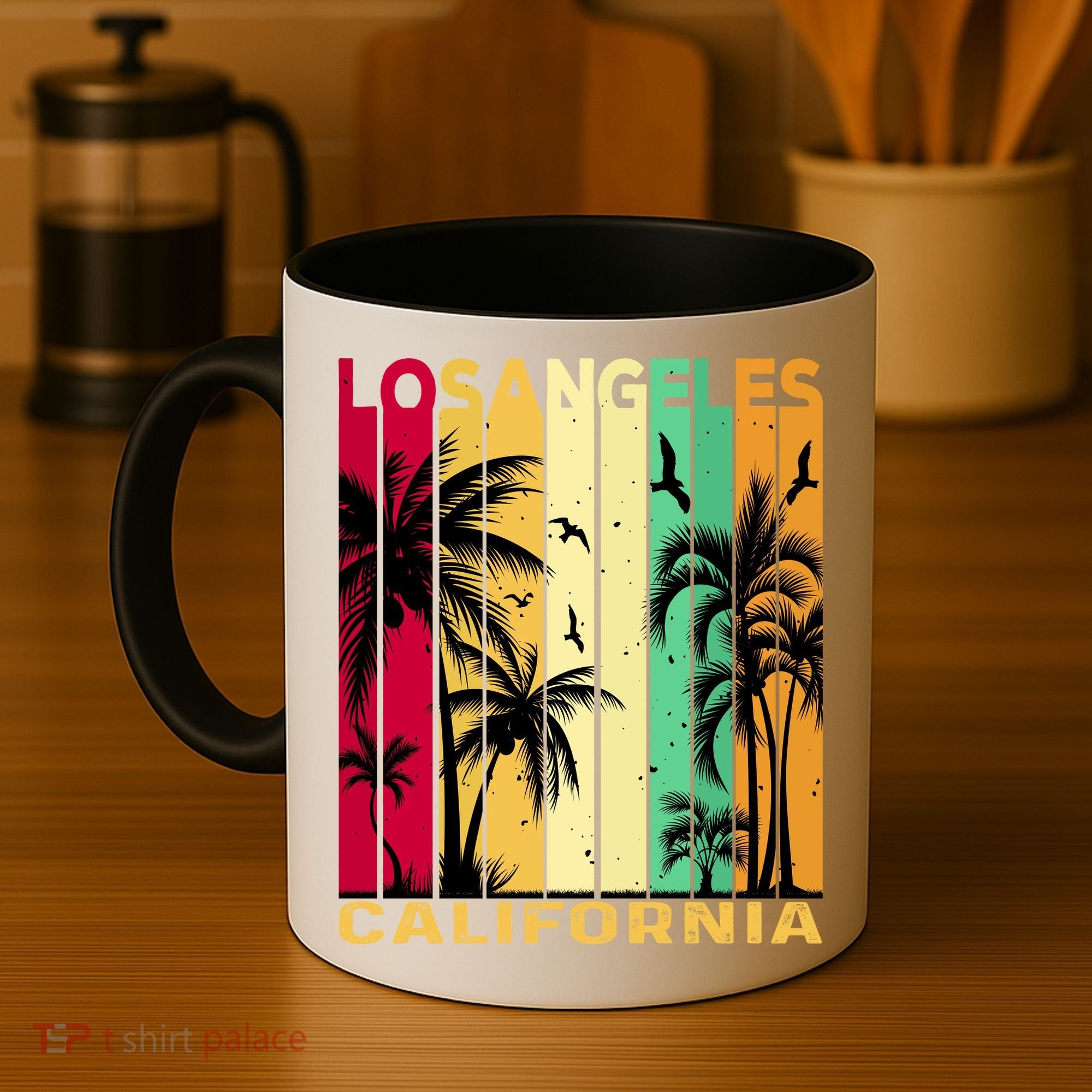 Retro Los Angeles California Palm Tree Stripes Coffee Mug
