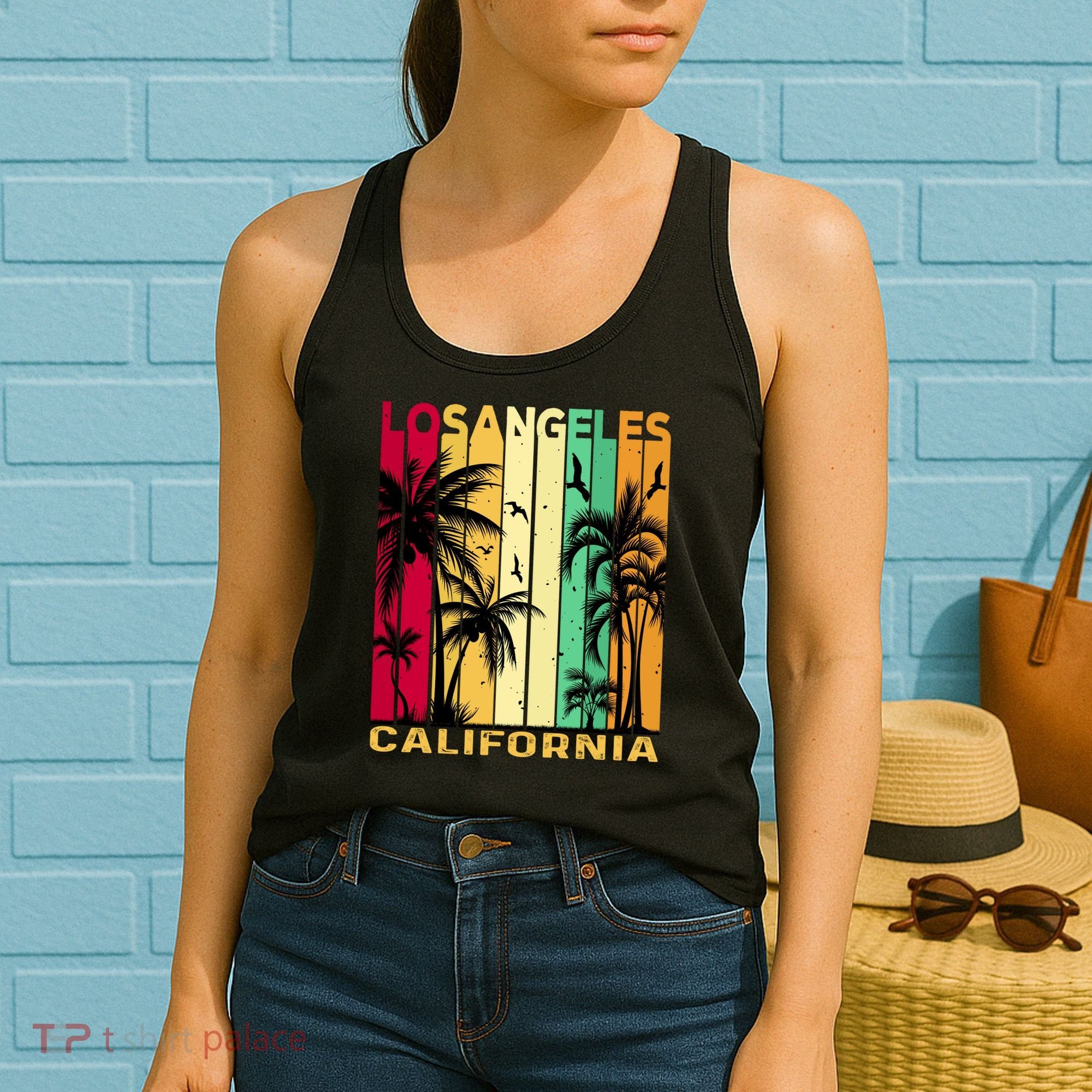 Retro Los Angeles California Palm Tree Stripes Women's Tank Top