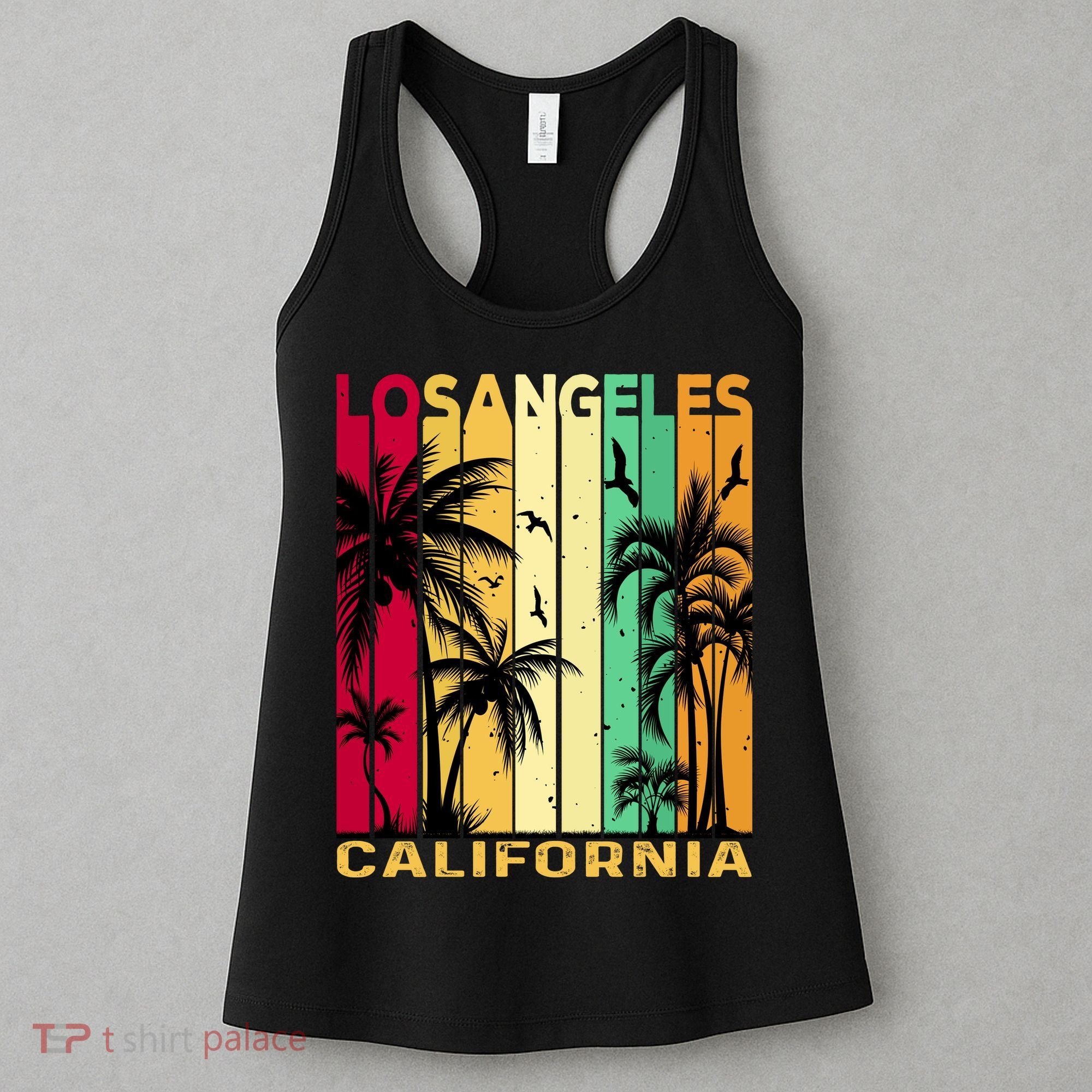 Retro Los Angeles California Palm Tree Stripes Women's Tank Top