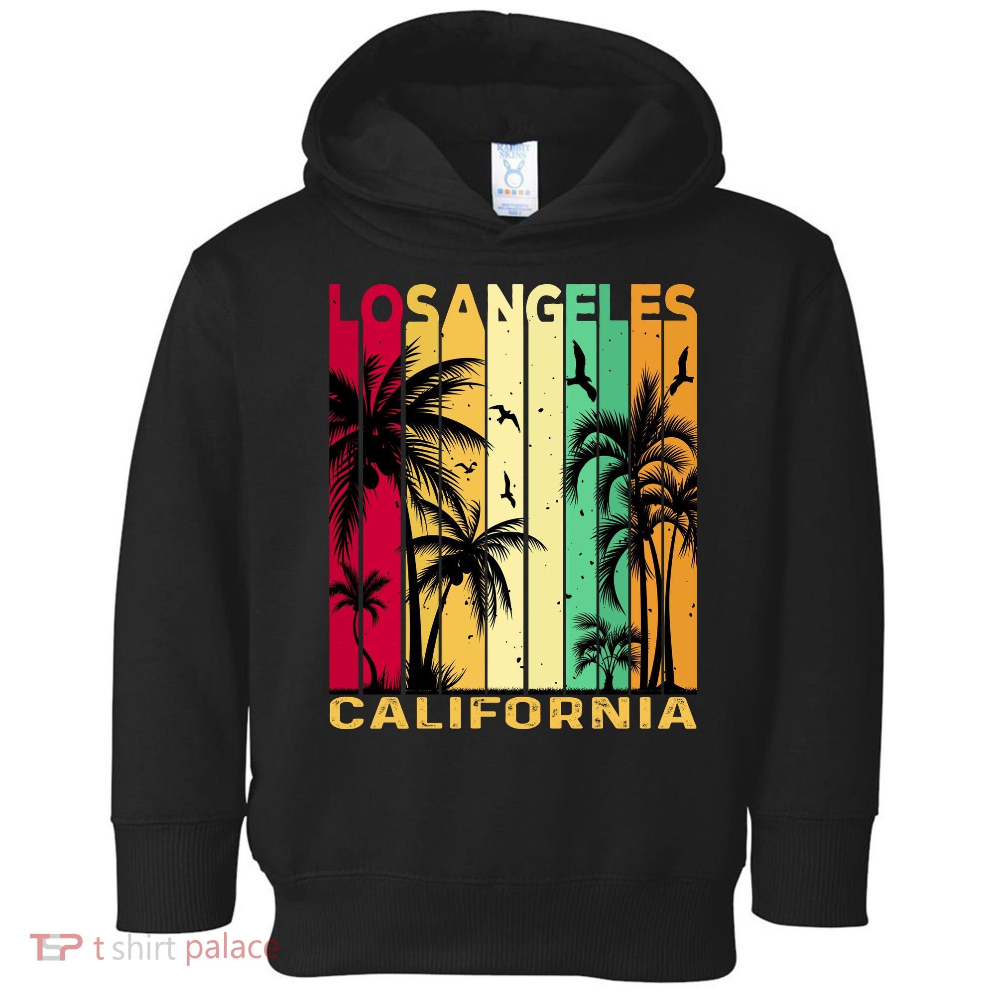 Retro Los Angeles California Palm Tree Stripes Toddler Hoodie