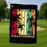 Retro Los Angeles California Palm Tree Stripes Golf Towel thumb 1
