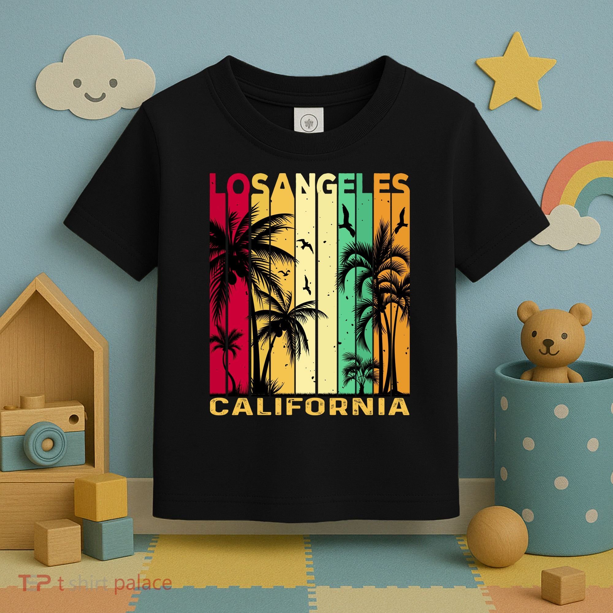Retro Los Angeles California Palm Tree Stripes Toddler T-Shirt