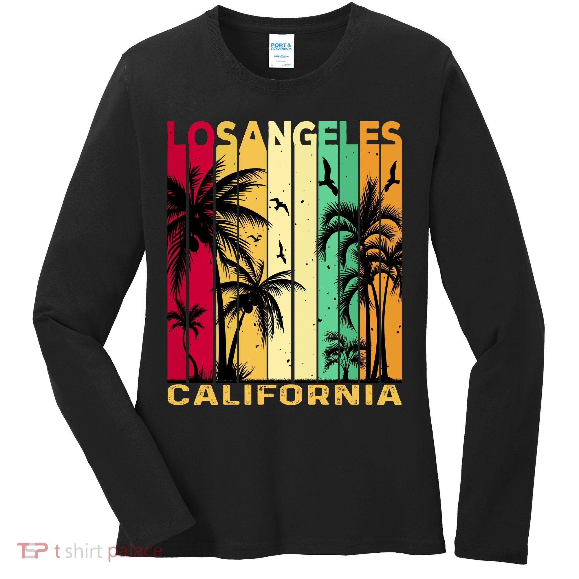 Retro Los Angeles California Palm Tree Stripes Women's Long Sleeve Shirt