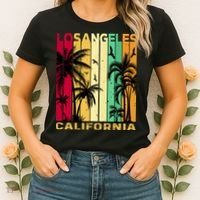Retro Los Angeles California Palm Tree Stripes Women's T-Shirt thumb 2