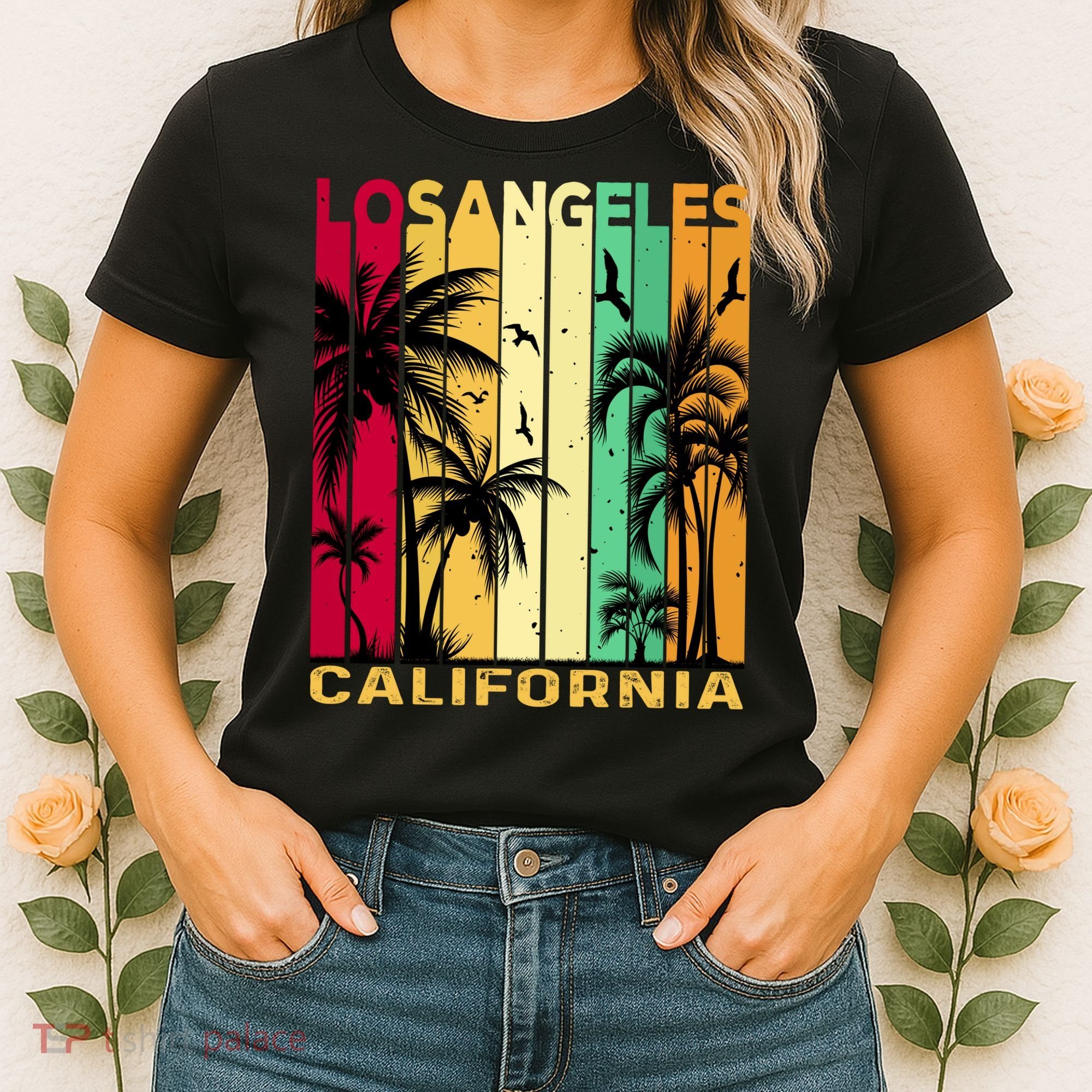 Retro Los Angeles California Palm Tree Stripes Women's T-Shirt