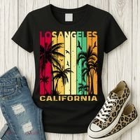 Retro Los Angeles California Palm Tree Stripes Women's T-Shirt thumb 3