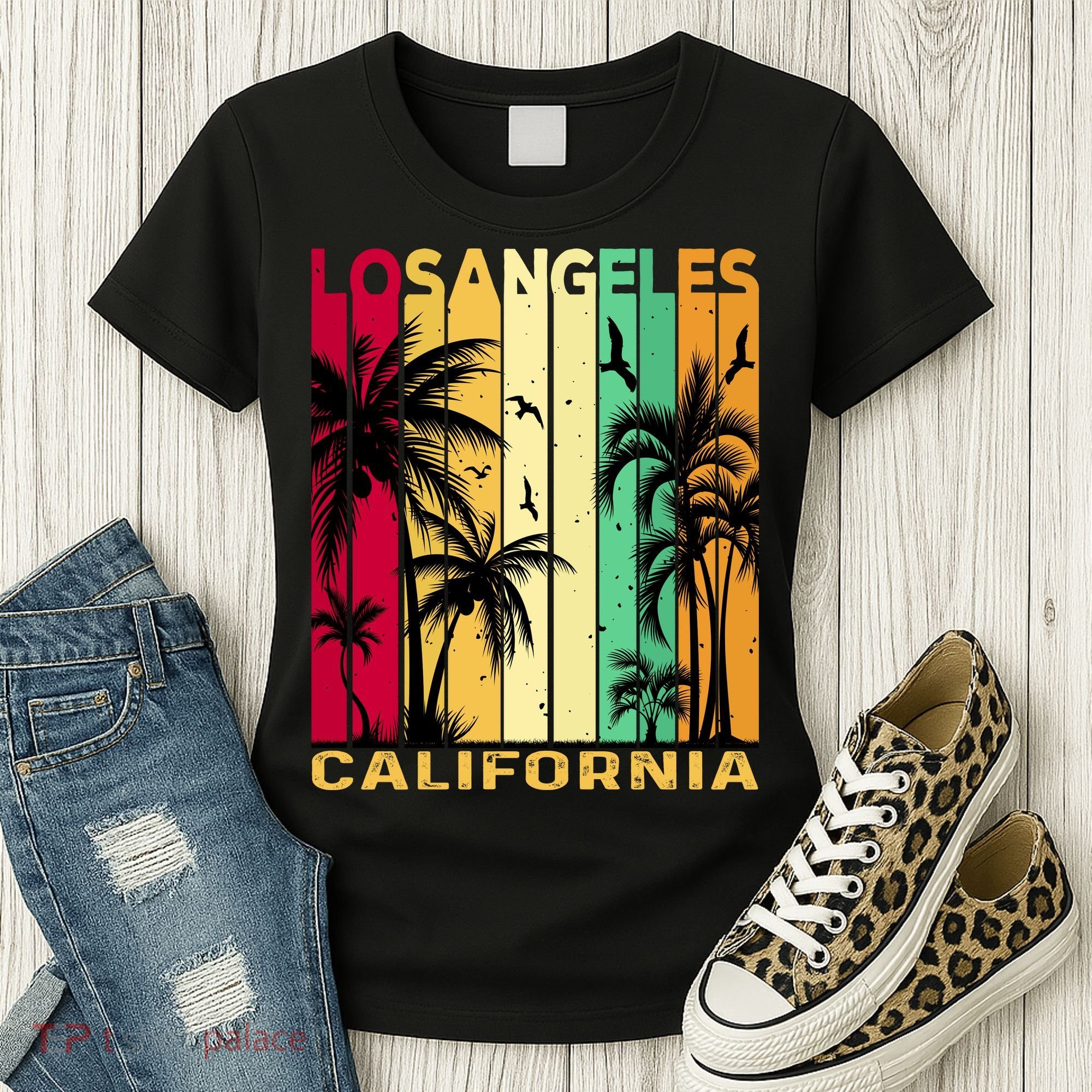 Retro Los Angeles California Palm Tree Stripes Women's T-Shirt