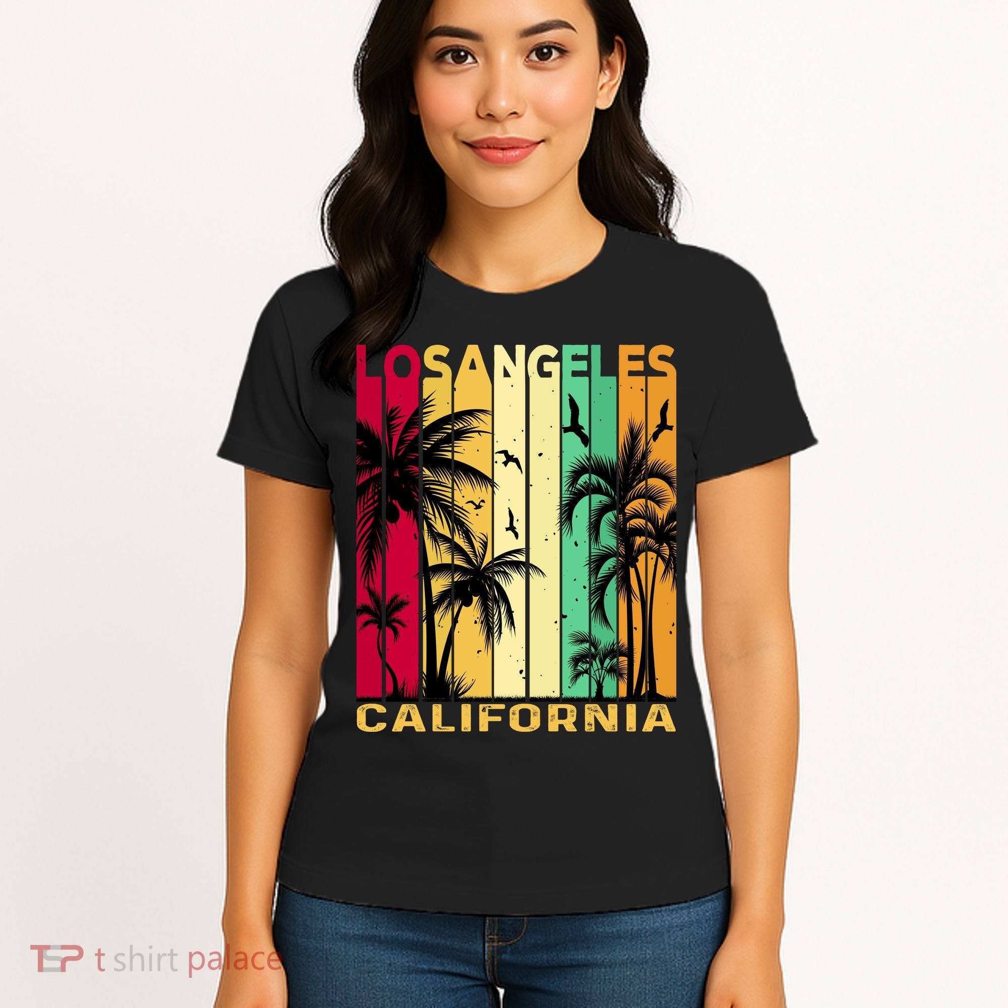 Retro Los Angeles California Palm Tree Stripes Women's T-Shirt