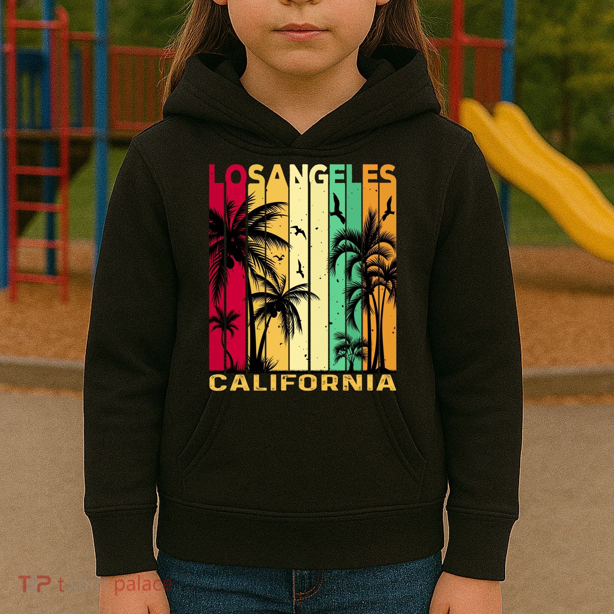 Retro Los Angeles California Palm Tree Stripes Kids Hoodie