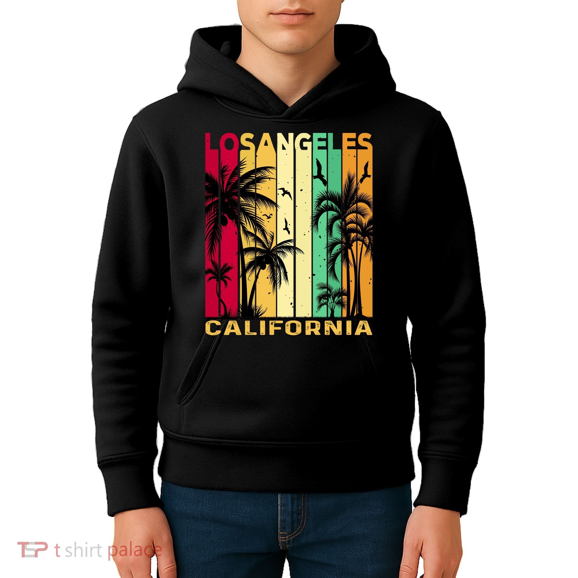 Retro Los Angeles California Palm Tree Stripes Kids Hoodie