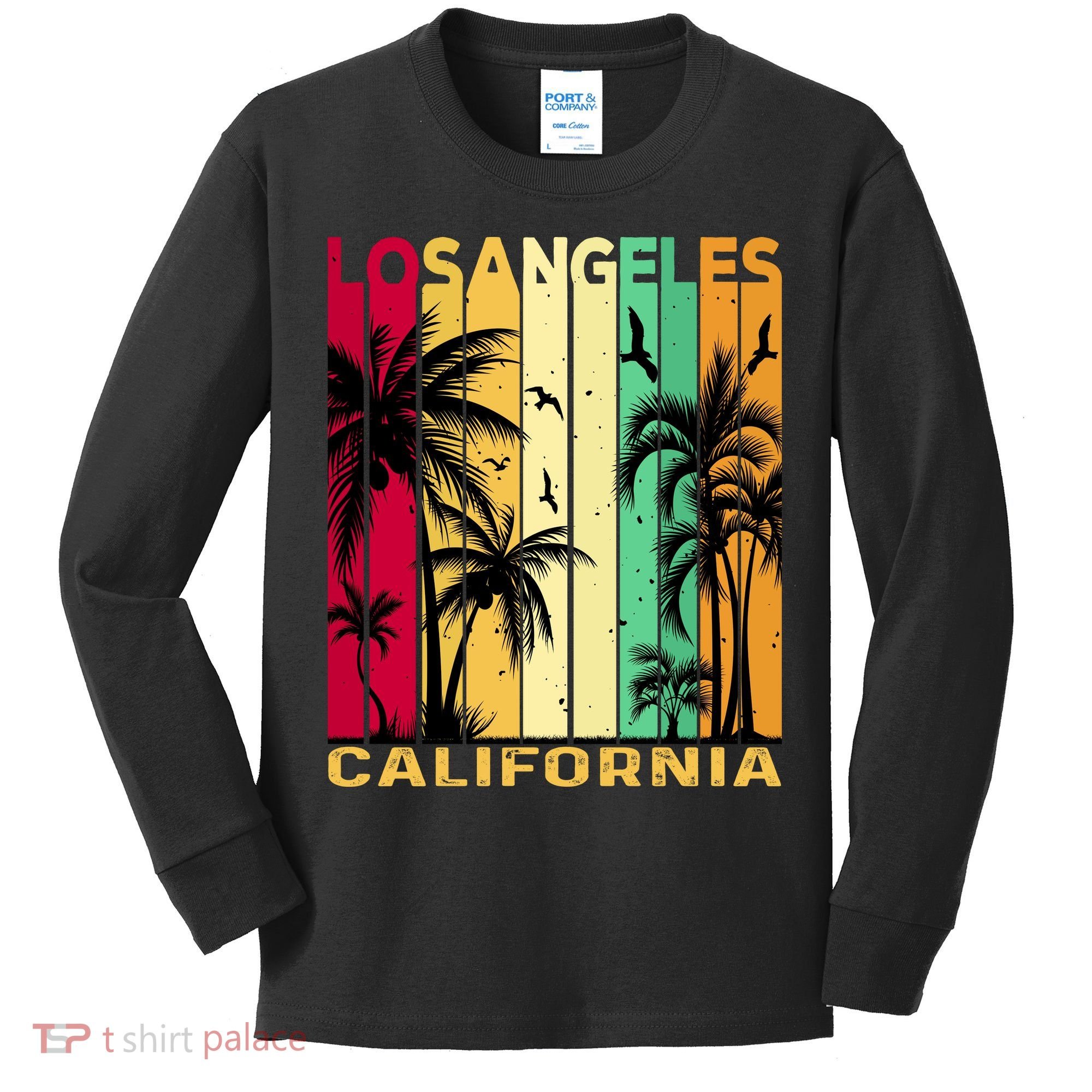 Retro Los Angeles California Palm Tree Stripes Kids Long Sleeve Shirt