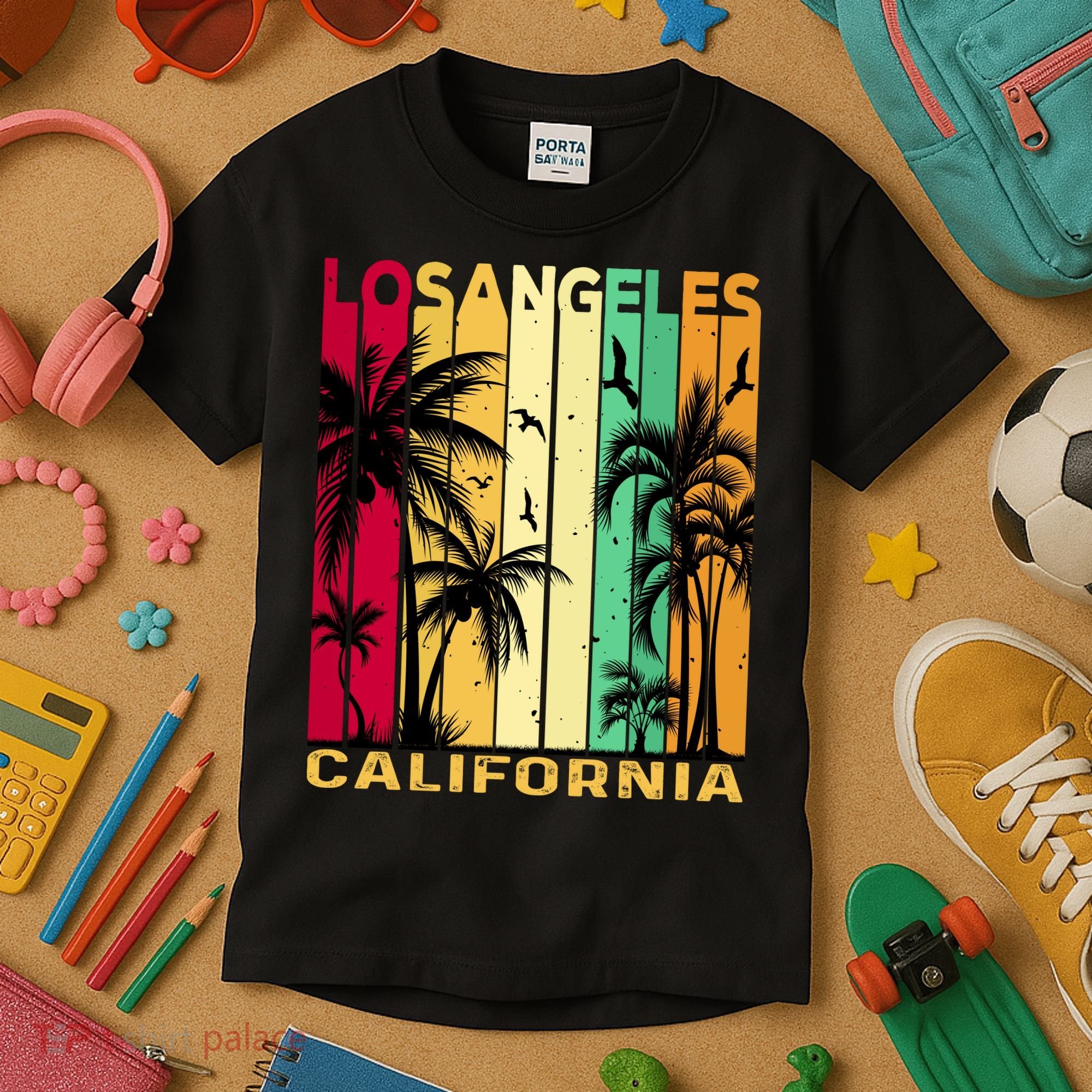 Retro Los Angeles California Palm Tree Stripes Kids T-Shirt