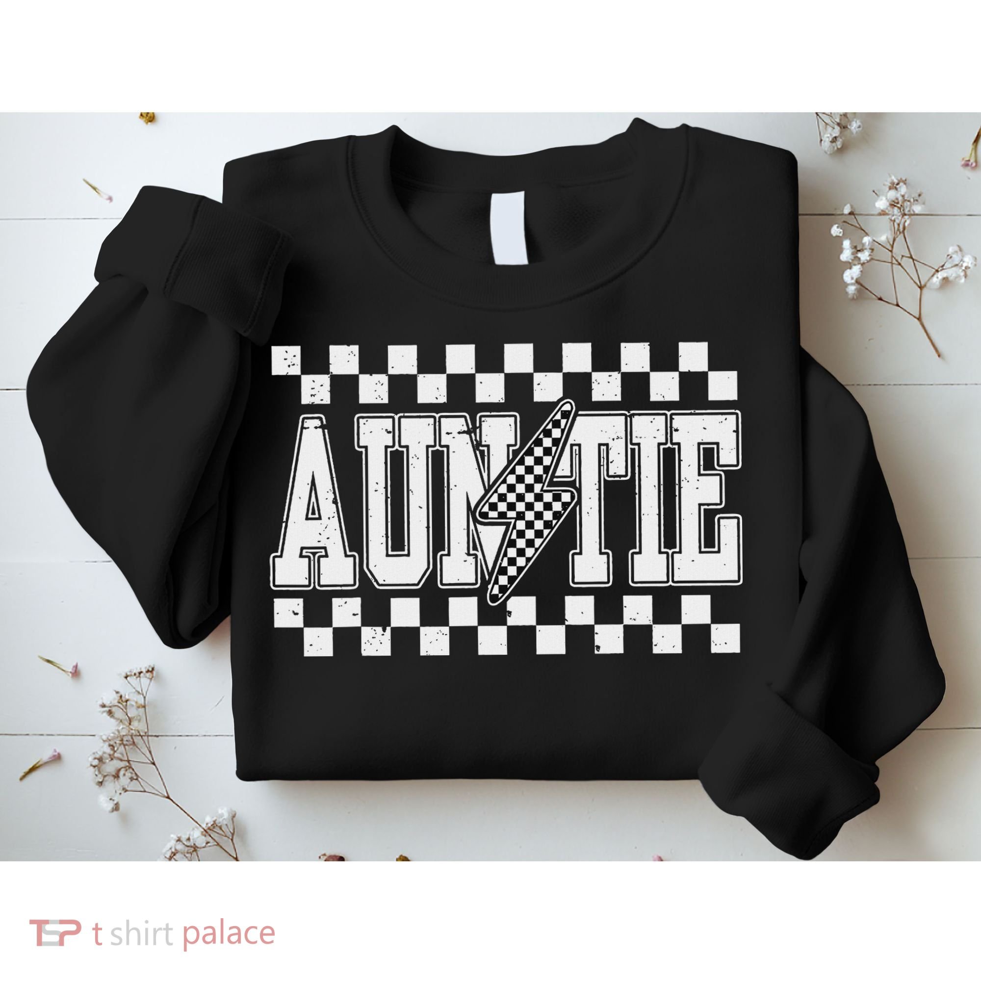 Retro Lightning Auntie Checkered Funny Auntie For Women Sweatshirt