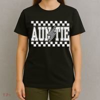 Retro Lightning Auntie Checkered Funny Auntie For Women T-Shirt thumb 4