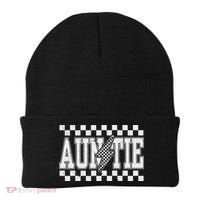 Retro Lightning Auntie Checkered Funny Auntie For Women Beanie thumb 0